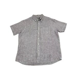 CREMIEUX Mens XL Button Down Short Sleeve Shirt Linen Blend Casual Summer Purple
